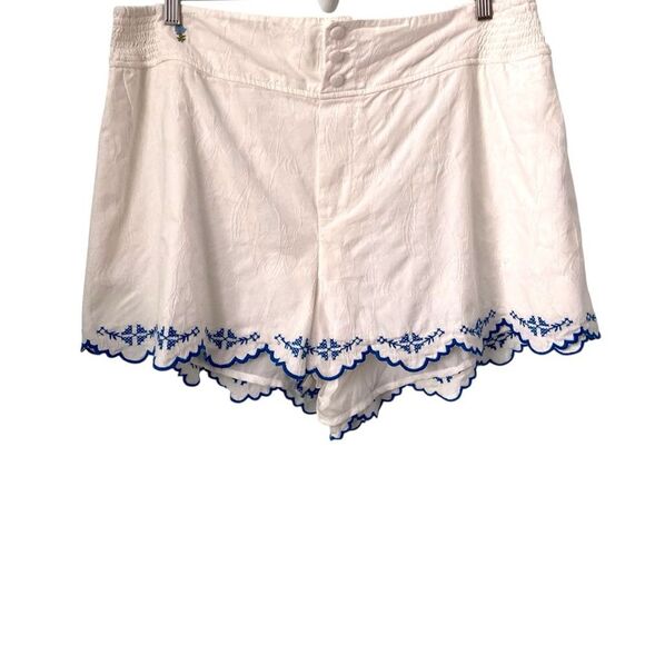 NWT Maeve White Shorts with Blue Embroidery Scallop-Hem Bloomer Shorts in XL - Picture 2 of 10
